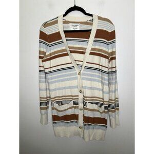 Abercrombie & Fitch Striped Cardigan Grandpacore Sweater Brown Cream Medium